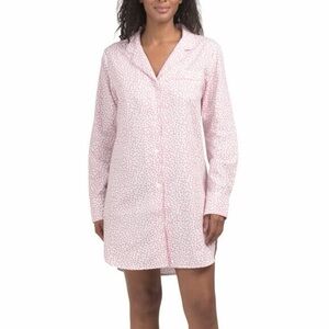 Petite Plume Women's Twill Nightshirt in Sweethearts White Pink Size Medium